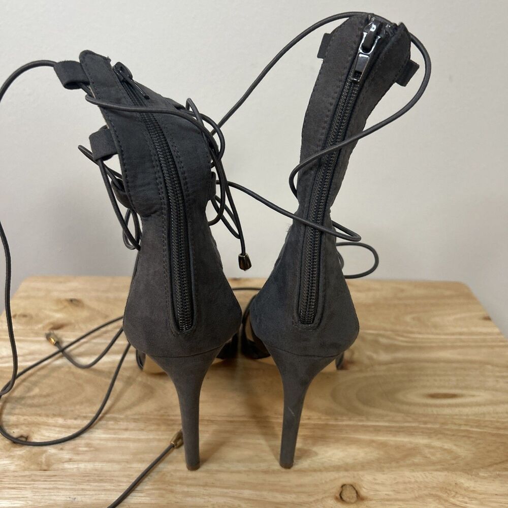 Liliana Lace Up Gladiator Heels Gray Suede Cage Stiletto Sandals Sz 10 - Picture 4 of 8